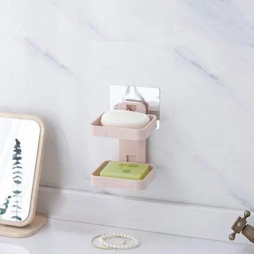2 Layer Plastic Bathroom Soap Stand Holder Bathroom Shelve Soap Box