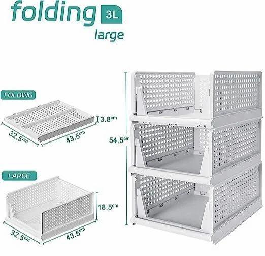 3 લેયર ફોલ્ડેબલ સ્લાઈડિંગ ડ્રોવર - 3 પેક સ્ટેકેબલ ક્લોથ્સ સ્ટોરેજ બાસ્કેટ ઓર્ગેનાઈઝર
