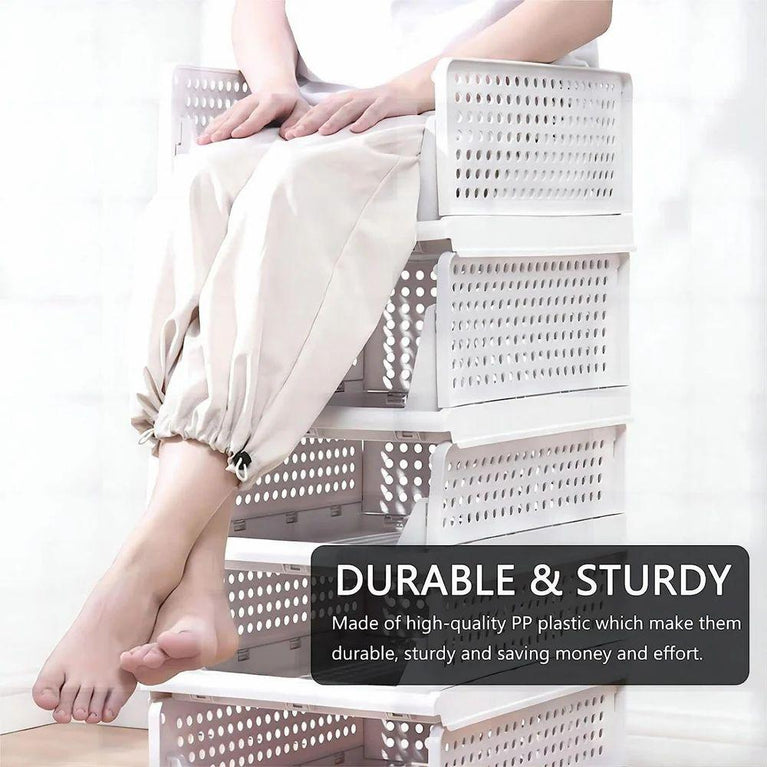 3 લેયર ફોલ્ડેબલ સ્લાઈડિંગ ડ્રોવર - 3 પેક સ્ટેકેબલ ક્લોથ્સ સ્ટોરેજ બાસ્કેટ ઓર્ગેનાઈઝર