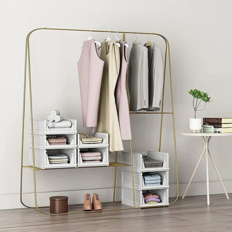 3 લેયર ફોલ્ડેબલ સ્લાઈડિંગ ડ્રોવર - 3 પેક સ્ટેકેબલ ક્લોથ્સ સ્ટોરેજ બાસ્કેટ ઓર્ગેનાઈઝર