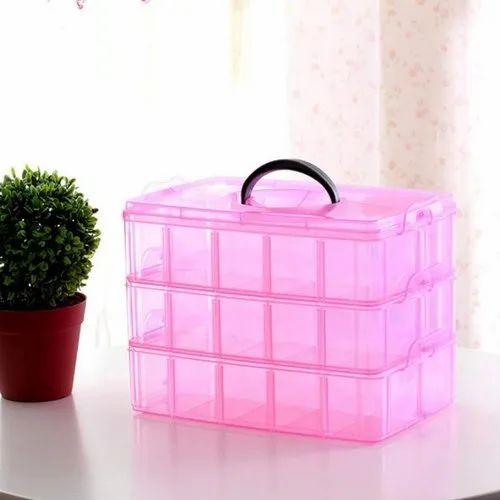 3 Layer- 30 Grid Storage Box Transparent Plastic Makeup Organizer Storage Compartment Box