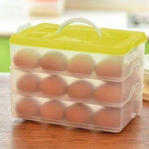 3 Layer 36 Egg Storage Box Holder Tray Stand With Lid Lock Handle