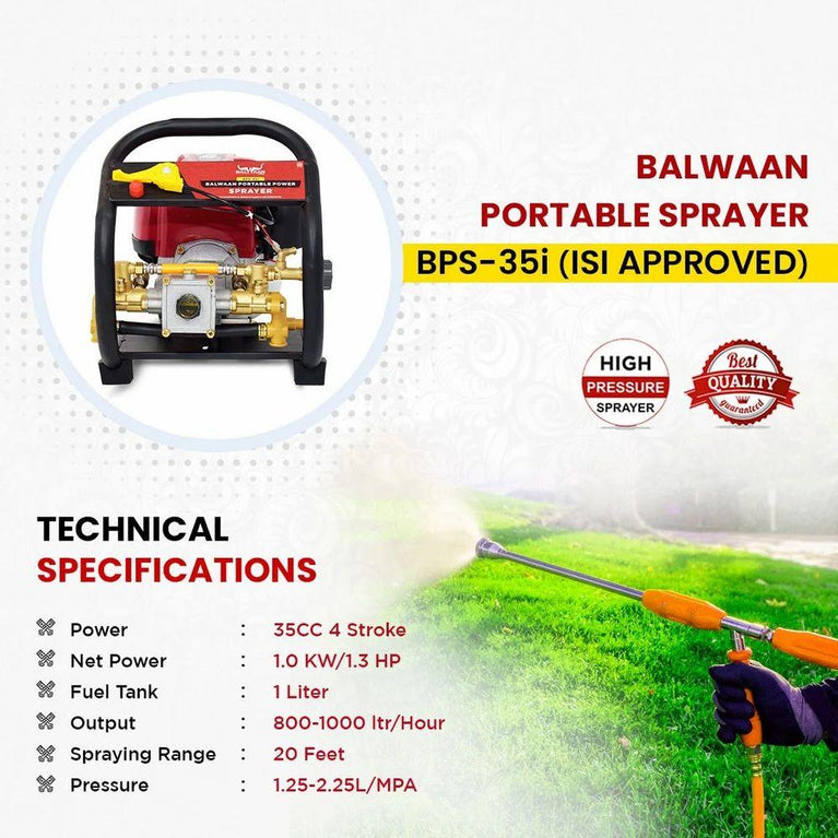 बलवान आईएसआई मार्क पोर्टेबल स्प्रेयर 25 मीटर नली पाइप के साथ BPS-35i