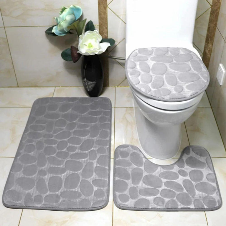 3PCS TOILET BATH MAT (3pcs Non Slip Bath Mat Set Super Soft Pedestal and Bath Rug Memory Foam )