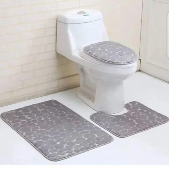 3PCS TOILET BATH MAT (3pcs Non Slip Bath Mat Set Super Soft Pedestal and Bath Rug Memory Foam )