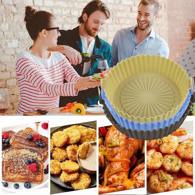 AIR FRYER SILICONE BAKING TRAY 6PCS SET - Air Fryer Silicone Pot with Handle Reusable Liner