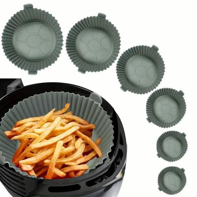 AIR FRYER SILICONE BAKING TRAY 6PCS SET - Air Fryer Silicone Pot with Handle Reusable Liner