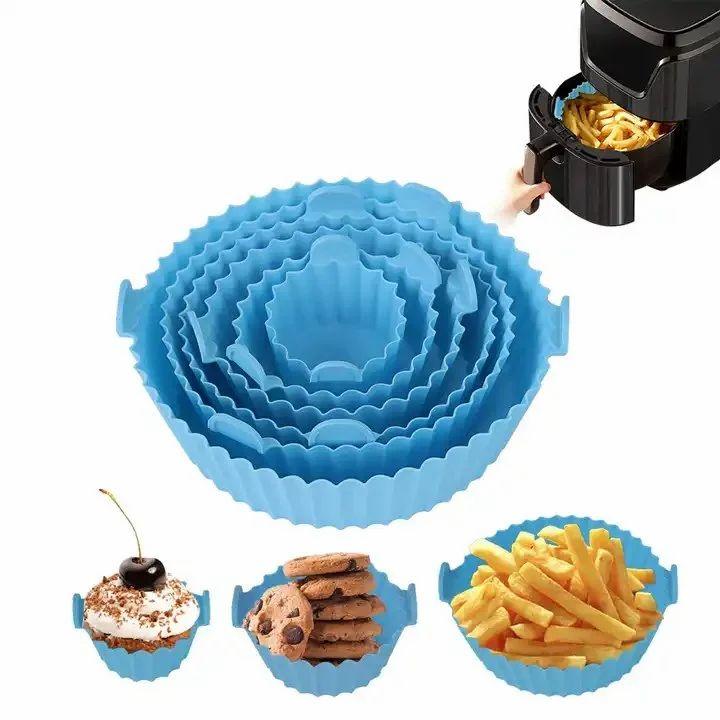 AIR FRYER SILICONE BAKING TRAY 6PCS SET - Air Fryer Silicone Pot with Handle Reusable Liner