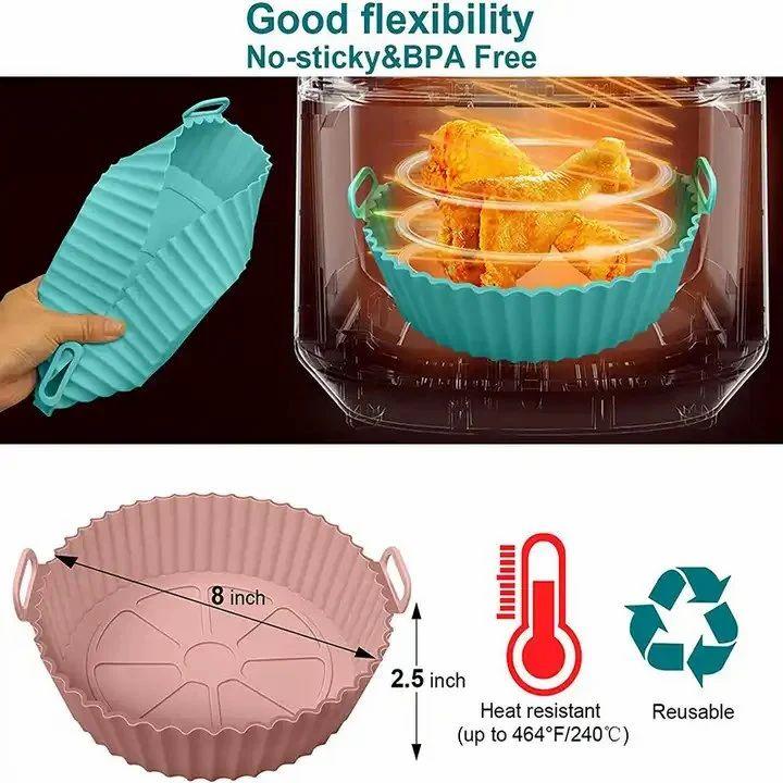 AIR FRYER SILICONE BAKING TRAY 6PCS SET - Air Fryer Silicone Pot with Handle Reusable Liner