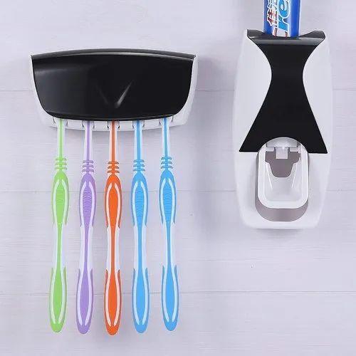 Automatic Vacuum Toothpaste Dispenser Color with Detachable 5 Hole Toothbrush Holder