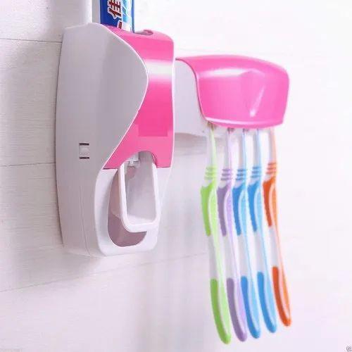 Automatic Vacuum Toothpaste Dispenser Color with Detachable 5 Hole Toothbrush Holder