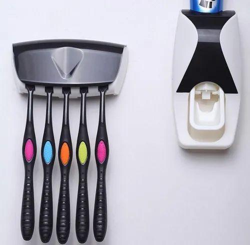 Automatic Vacuum Toothpaste Dispenser Color with Detachable 5 Hole Toothbrush Holder