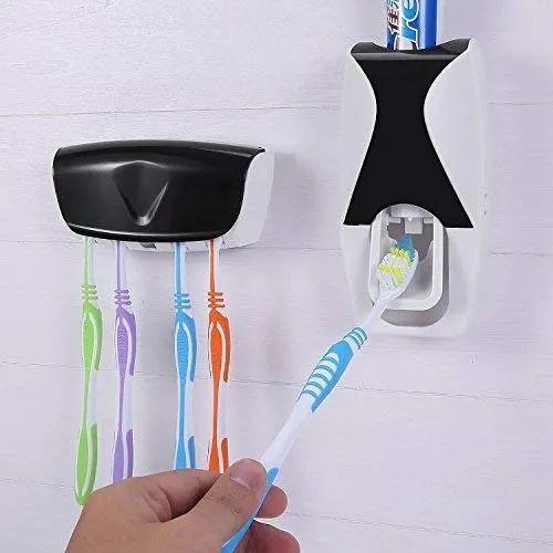 Automatic Vacuum Toothpaste Dispenser Color with Detachable 5 Hole Toothbrush Holder