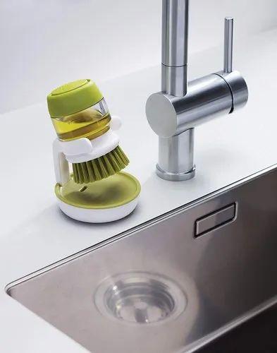 Cleaning Brush With Liquid Soap Dispenser Palm Brush With Storage Stand For Bottle Pot