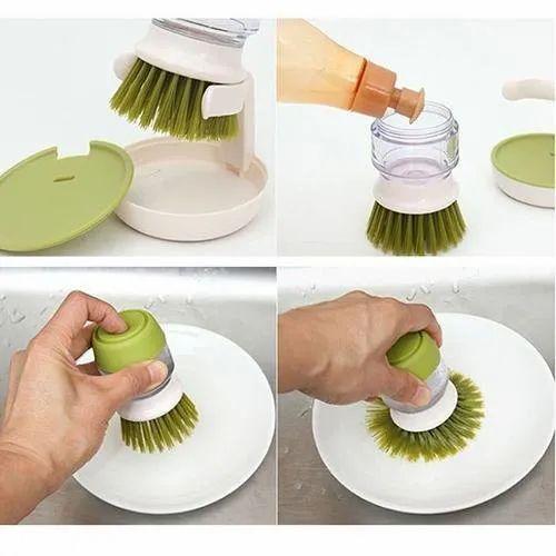 Cleaning Brush With Liquid Soap Dispenser Palm Brush With Storage Stand For Bottle Pot