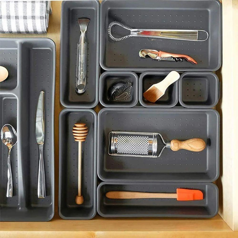 Cutlery Drawer Tray 8pcs Set - Stackable Drawer Organizer Trays Set