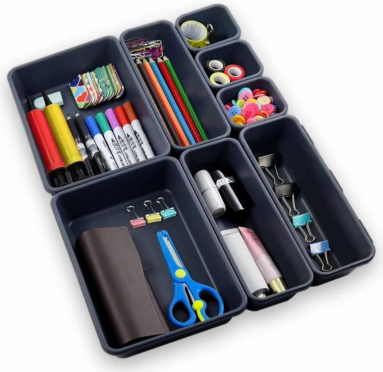 Cutlery Drawer Tray 8pcs Set - Stackable Drawer Organizer Trays Set