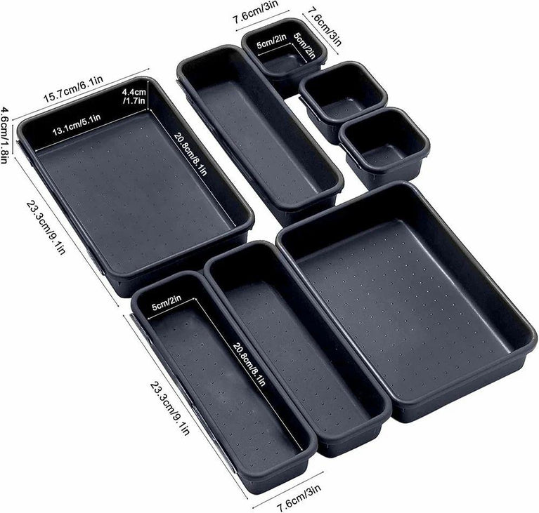 Cutlery Drawer Tray 8pcs Set - Stackable Drawer Organizer Trays Set