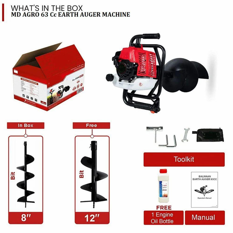Earth Auger 68 cc with 8 inch and 12 inch Bit