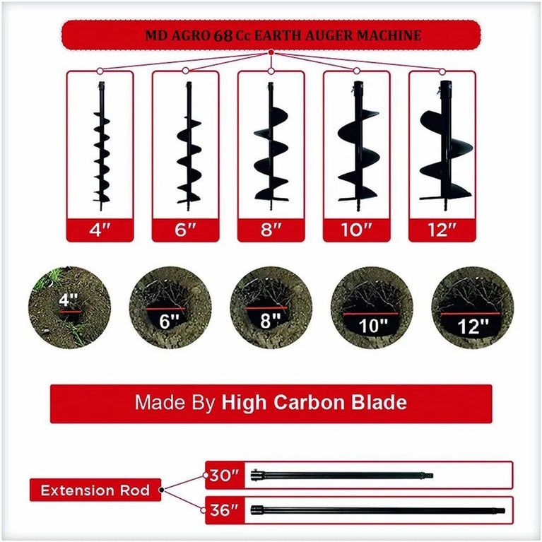Earth Auger 68 cc with 8 inch and 12 inch Bit