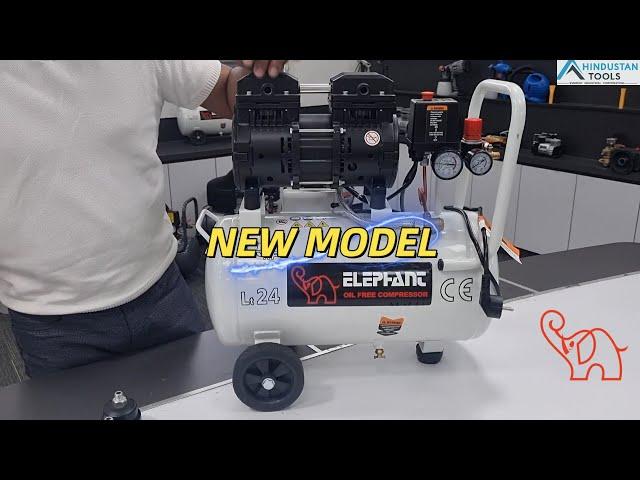 Elephant 1.5 HP Oil Free & Noiseless Air Compressor 24 Litre 100% Copper Winding (AC24DC).