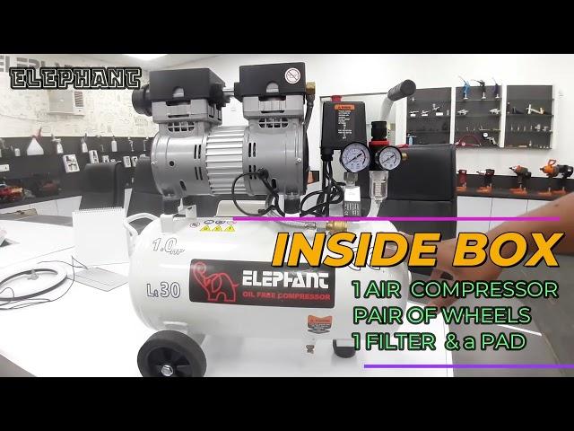 Elephant 1 HP Oil Free & Noiseless Air Compressor 30 Litre 100% Copper Winding with PS03