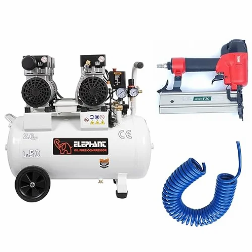 Elephant 2 HP Oil Free & Noiseless Double Head Air Compressor 50 Litre 100% Copper Winding F-50