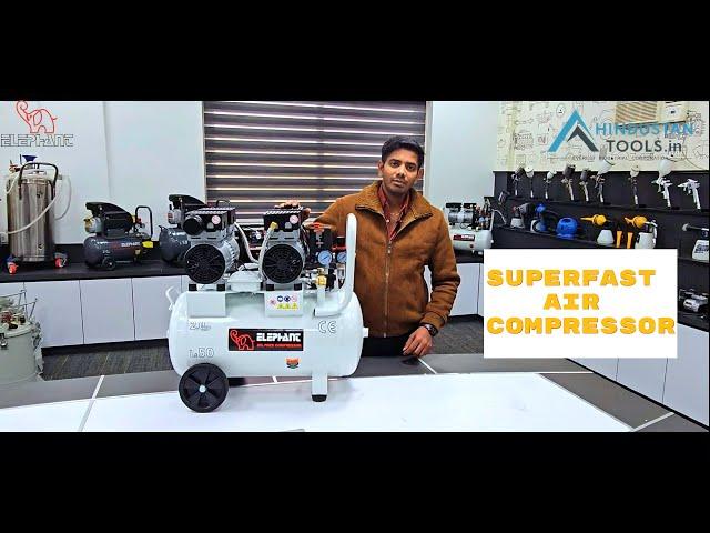 Elephant 2 HP Oil Free & Noiseless Double Head Air Compressor 50 Litre 100% Copper Winding F-50