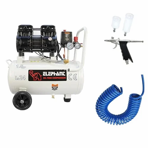 Elephant Combo of 1.5 HP Oil Free & Noiseless Air Compressor 24 Litre and Painter Air Brush AB-21