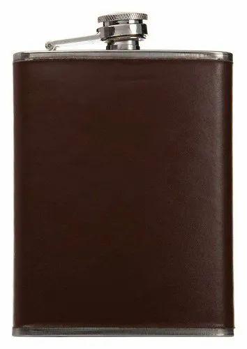 Hip Flash Black 8 Oz - Stainless Steel And Stitched Leather Hip Flask Alcohol Bottle 8 Oz
