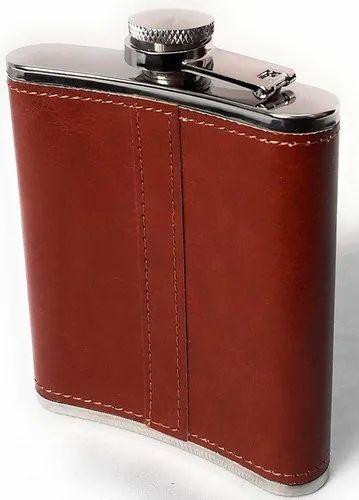 Hip Flash Black 8 Oz - Stainless Steel And Stitched Leather Hip Flask Alcohol Bottle 8 Oz