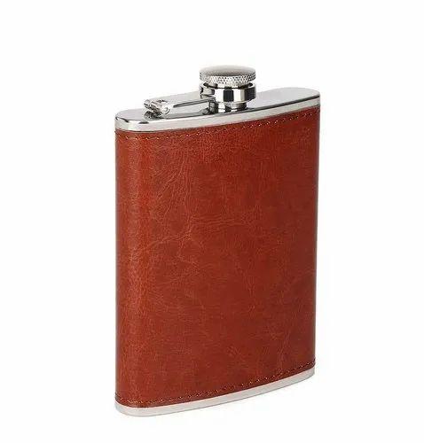Hip Flash Black 8 Oz - Stainless Steel And Stitched Leather Hip Flask Alcohol Bottle 8 Oz