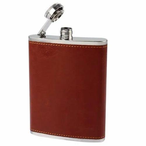 Hip Flash Black 8 Oz - Stainless Steel And Stitched Leather Hip Flask Alcohol Bottle 8 Oz