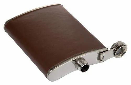 Hip Flash Black 8 Oz - Stainless Steel And Stitched Leather Hip Flask Alcohol Bottle 8 Oz