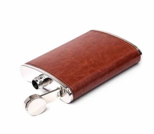 Hip Flash Black 8 Oz - Stainless Steel And Stitched Leather Hip Flask Alcohol Bottle 8 Oz