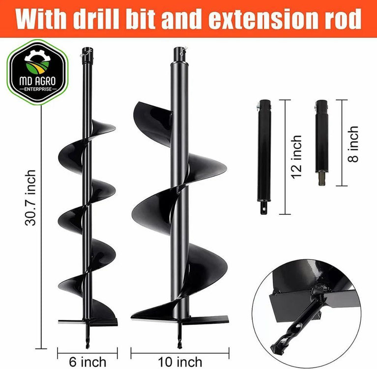 MD Agro 68cc Heavy Duty Petrol Operated Earth Auger with 8"(Inch)/200mm Dia Bit(Double Spiral)