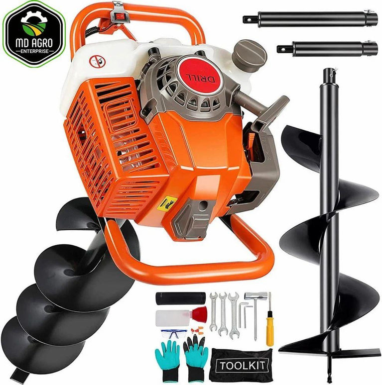 MD Agro 68cc Heavy Duty Petrol Operated Earth Auger with 8"(Inch)/200mm Dia Bit(Double Spiral)