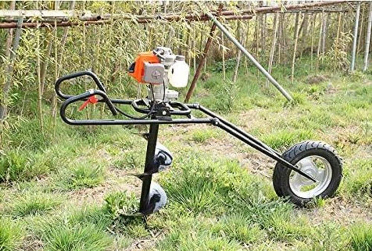 MD Agro Earth Auger 63cc with Trolley Type Single Wheel with 8 inch Drill