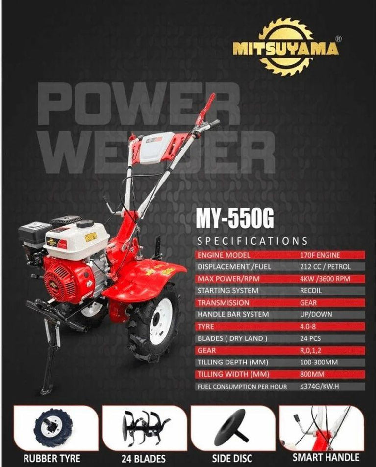 MITSUYAMA 7 HP 4000W 212CC 4 Stroke Power Weeder MY-550G Gear Drive