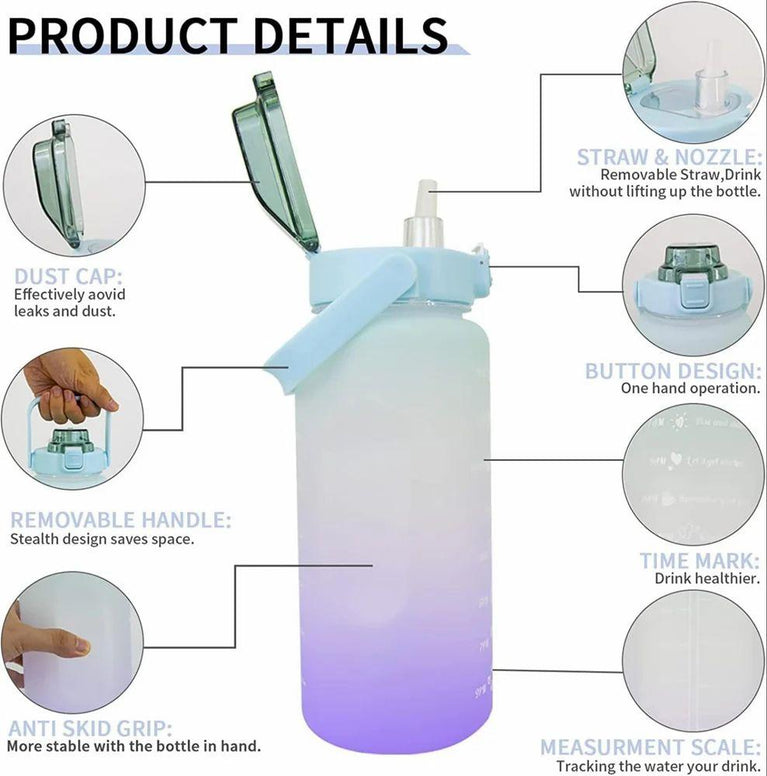 MOTIVATIONAL WATER BOTTLE 2L - Motivational 2L Water Bottles 64oz Half Gallon Water Bottle