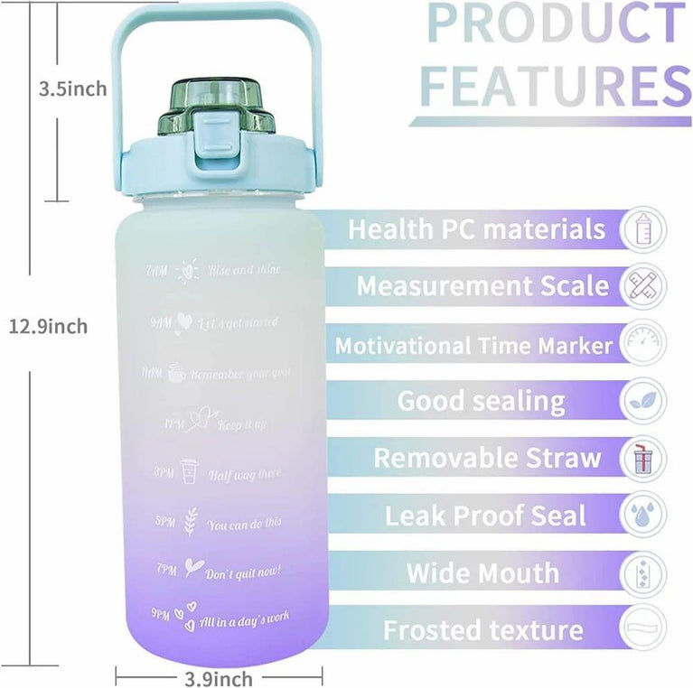 MOTIVATIONAL WATER BOTTLE 2L - Motivational 2L Water Bottles 64oz Half Gallon Water Bottle