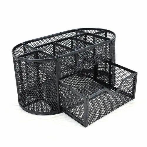 Metal Mesh Multi Compartment Desk Organizer/stationery Stand 9 Compartment For Office And Students