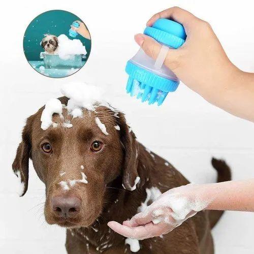 PET SILICONE - Pet Bath Brush with Shampoo Container for Dog Cat Bathing Grooming Pet Scrubber