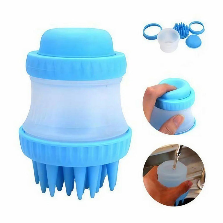 PET SILICONE - Pet Bath Brush with Shampoo Container for Dog Cat Bathing Grooming Pet Scrubber