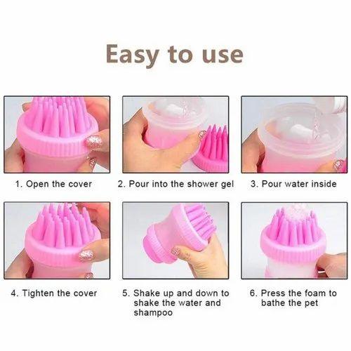 PET SILICONE - Pet Bath Brush with Shampoo Container for Dog Cat Bathing Grooming Pet Scrubber