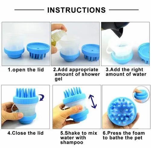 PET SILICONE - Pet Bath Brush with Shampoo Container for Dog Cat Bathing Grooming Pet Scrubber