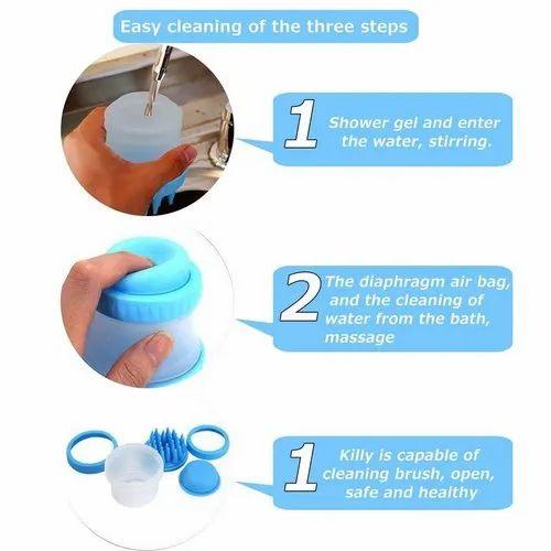 PET SILICONE - Pet Bath Brush with Shampoo Container for Dog Cat Bathing Grooming Pet Scrubber