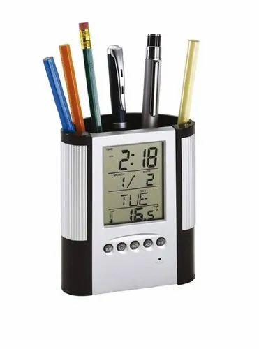 Pen Holder Yellow Box - Alarm Clock Desktop Pen Holder And Half Round Shape Pen Stand