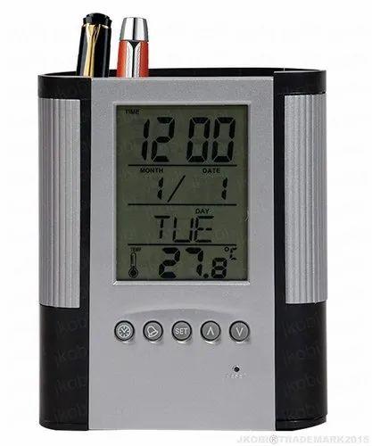 Pen Holder Yellow Box - Alarm Clock Desktop Pen Holder And Half Round Shape Pen Stand