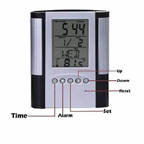 Pen Holder Yellow Box - Alarm Clock Desktop Pen Holder And Half Round Shape Pen Stand